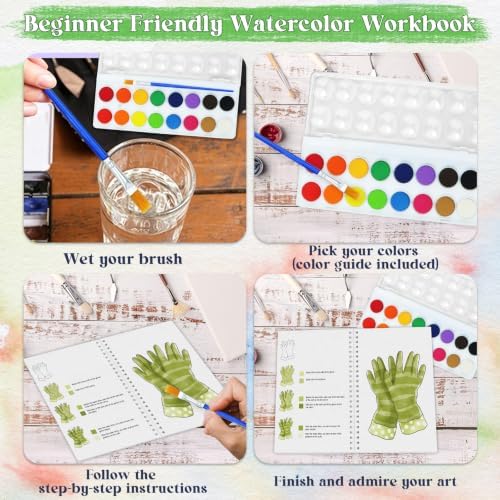 Beginners Watercolor Workbook for Adults, Step-by-Step Coloring Book Set - Image 2