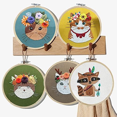 Mozzyyee Embroidery Starter kit, DIY Adult Beginner Embroidery Kits, Including Cloth with Cat Patterns, Colored Threads, Needles, Hoops and Instructions (Green) - Image 7