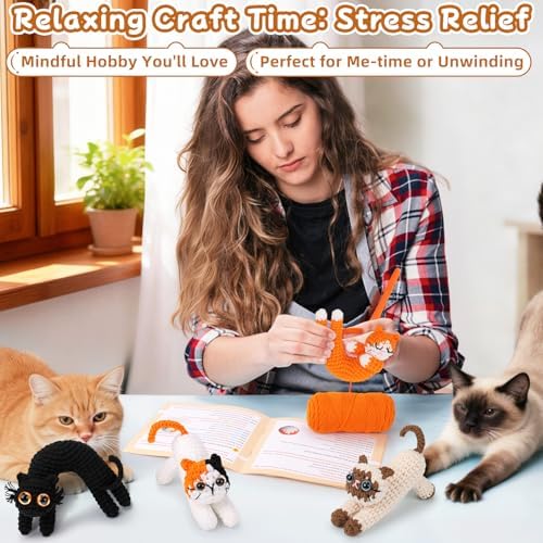 Crochet Kit for Beginners - 4 PCs Cat Crochet Kits with Step-by-Step Video Tutorials, Beginner Crochet Kit for Adults Kids, Learn to Crochet Animal Kit, Creative Crochet Gift for Cat Lovers - Image 6