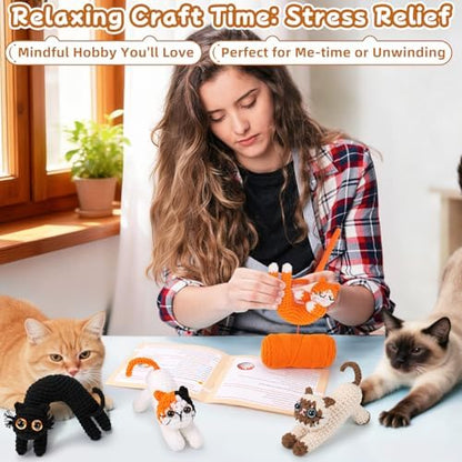 Crochet Kit for Beginners - 4 PCs Cat Crochet Kits with Step-by-Step Video Tutorials, Beginner Crochet Kit for Adults Kids, Learn to Crochet Animal Kit, Creative Crochet Gift for Cat Lovers - Image 6