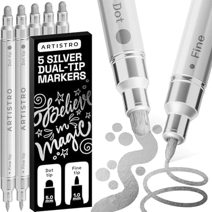 ARTISTRO Silver Dual-Tip Acrylic Paint Marker Pens - Set of 5 by ARTISTRO