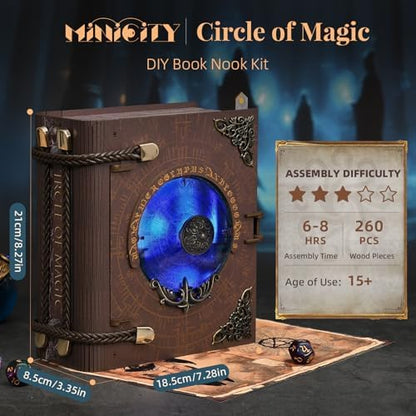 MiniCity Book Nook Kit, DIY Miniature Dollhouse Kit for Adults, Booknook Bookshelf Insert Decor 3D Wooden Puzzle with LED Light Unique Gift for Fantasy Lovers (Circle of Magic) - Image 2