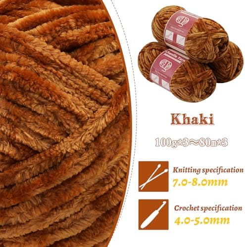 LUNARM Chenille Yarn 3 Pack 3.5oz Chunky Blanket Velvet Yarn 263 Yard - Image 3