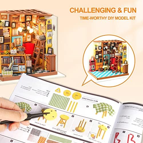 RoWood DIY Miniature Dollhouse Kit, 1:24 Scale Tiny House Building Kits - Sam's Study - Image 4