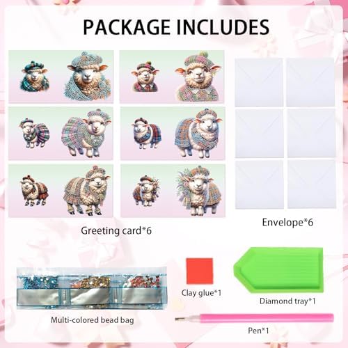 Tontut 6pcs Diamond Art Painting Kit Greeting Card, Hat Goat 5D DIY Diamond Handmade Holiday Greeting Card with Envelope, Holiday Gift Congratulation - Image 3