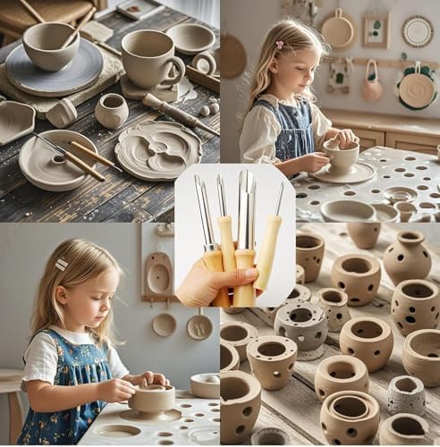 8PCS Round Clay Hole Cutters Set with Wooden Handles, Stainless Steel Clay Tools Kit for Drilling, Carving, Pottery, Ceramics and DIY Projects - Image 5