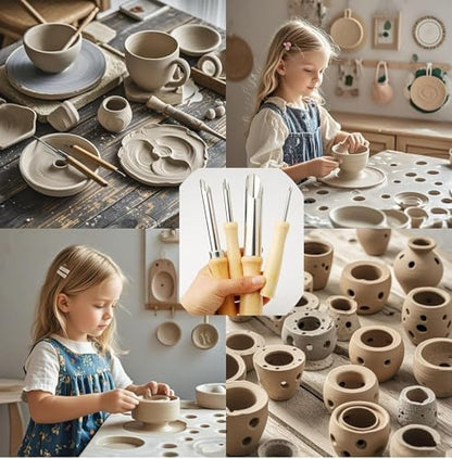 8PCS Round Clay Hole Cutters Set with Wooden Handles, Stainless Steel Clay Tools Kit for Drilling, Carving, Pottery, Ceramics and DIY Projects - Image 5