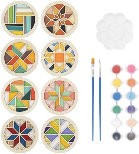 Temlum Wooden Coasters Painting Kit, Paint You Own Coaster Wooden Painting Craft Kit for Adults and Beginners Art Craft Supplies (Barn Quilt) by TEMLUM
