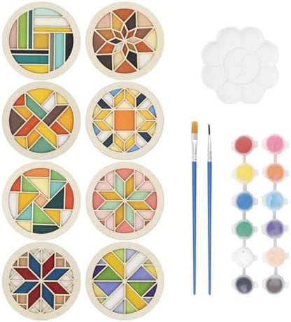 Temlum Wooden Coasters Painting Kit, Paint You Own Coaster Wooden Painting Craft Kit for Adults and Beginners Art Craft Supplies (Barn Quilt) by TEMLUM