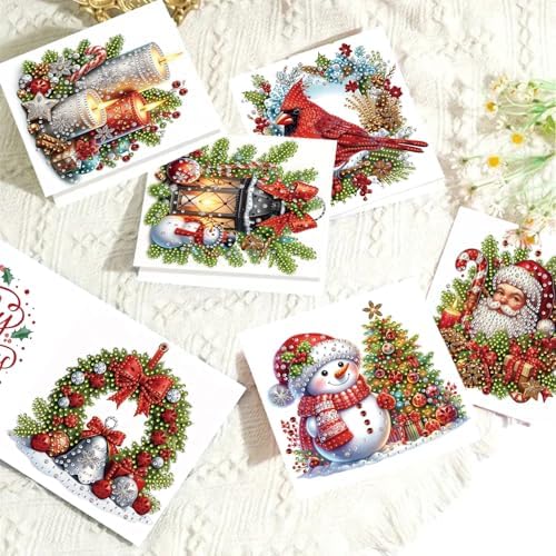 6Pcs Christmas Greeting Card DIY Diamond Art Painting Greeting Cards Special Shaped Diamond Blessing Folding Card Kit Arts Crafts for Birthday Festival-Elements - Image 3