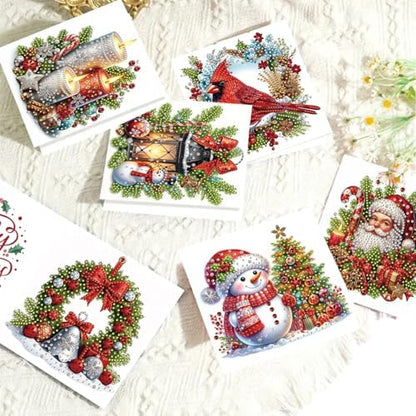 6Pcs Christmas Greeting Card DIY Diamond Art Painting Greeting Cards Special Shaped Diamond Blessing Folding Card Kit Arts Crafts for Birthday Festival-Elements - Image 3