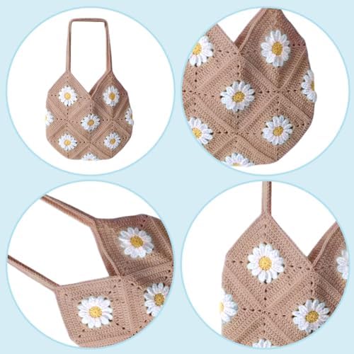 ORIGACH DIY Daisy Crochet Bag Kit for Beginners Adults, Crochet Granny Square Bag Kit with Instruction Video Tutorials, Khaki - Image 3