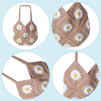 ORIGACH DIY Daisy Crochet Bag Kit for Beginners Adults, Crochet Granny Square Bag Kit with Instruction Video Tutorials, Khaki - Image 3