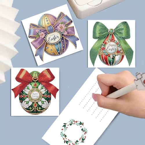 DIZAKIM 6-Piece Christmas-Themed Diamond Painting Greeting Cards Christmas Eve DIY Craft Kit Birthday Gift (Easter Egg) - Image 6