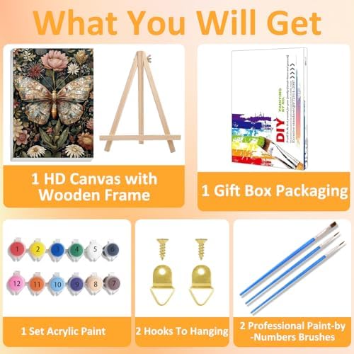 Framed Paint by Numbers Kit for Adults with Wooden Easel, Butterfly, 16x20 inch - Image 4