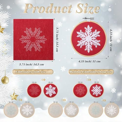 Roowest 6 Sets Christmas Embroidery Kits Snowflake Ornament DIY,Red, White - Image 3