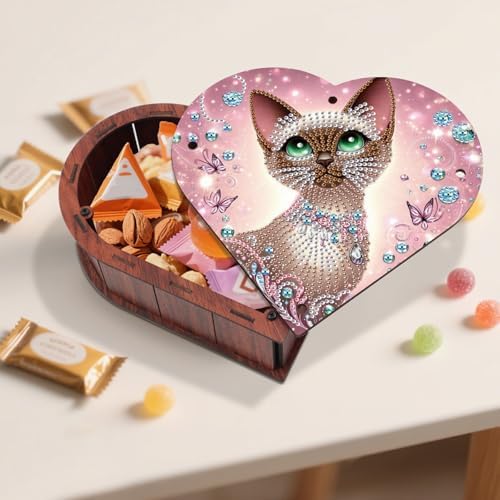 DIY Diamond Painting Storage Box Kit, Wooden Special Shaped Diamond Art Organizer with Siamese Cat, Decorative Rings Necklace Gift Case for Women, for Valentine's Day Dresser Desktop Decor - Image 6