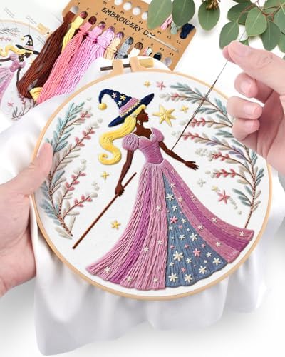 ERKOON Embroidery Kit for Beginners Adult, Cross Stitch Set Include Embroidery Cloth Hoops Threads for Craft Lover Hand Stitch with Embroidery Skill Techniques (Brown Witch) - Image 4