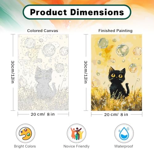 Framed Paint by Numbers Kit for Adults Beginner & Kids Ages 8-12, Black Cat Paint by Numbers with frame, without Easel, DIY Acrylic Number Painting for Adults Animal for Home Decor Gift 8 x 12 Inch - Image 4