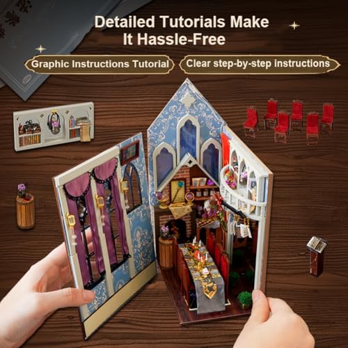 DIY Miniature House Kit, European Style Book Nook Kit, Illusion Mirror Design Miniature Dollhouse Kit, Booknook Bookshelf Desktop Decor Model Build Creativity Gift for Women and Adults - Image 6