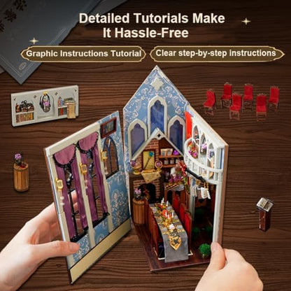 DIY Miniature House Kit, European Style Book Nook Kit, Illusion Mirror Design Miniature Dollhouse Kit, Booknook Bookshelf Desktop Decor Model Build Creativity Gift for Women and Adults - Image 6