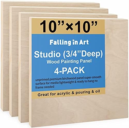 Falling in Art 4 Pack 10x10’’ Unfinished Birch Wood Panels Kit for Painting by FallinginArt