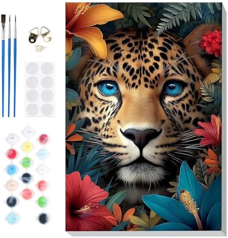 Bowetile Framed Paint by Numbers Cheetah Kit for Adults, Adults' Paint-by-Number Kits on Canvas, Painting by Numbers Flowers, Acrylic Number Painting Gifts for Home Wall Decor, 8x12in by BOWETILE