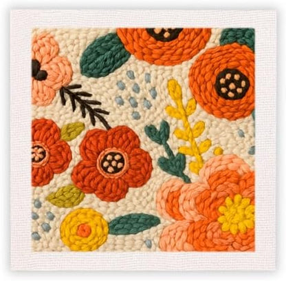 SDOYUNO Punch Needle Kit with Frame for Adults Beginners Kits 9.84 x 9.84 Inch Embroidery Starter Kits Punch Needle Kit with Flowers Pattern, Threader, Yarns, Rug Punch, DIY Craft Kits (Orange) by SDOYUNO