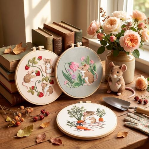 Mindsoft 3 Set Needlepoint Kit for Beginners with Hoop,Garden Mouse - Image 5