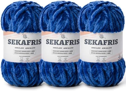 Chenille Velvet Soft Yarn Royal Blue 3 Pack by Sekafris