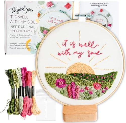 Elly & Grace Christian Embroidery Kit with Embroidery Hoop, Easy Embroidery Kit for Beginners and Adults, Full Embroidery Hoop Kit with Needles and Thread Included (It is Well) by Elly+and+Grace