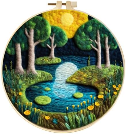 Zovylks Natural Landscape Needle Felting Kits Beginners, 7.9 Inch DIY Wool Felting Painting Starter Kit, Needle Felt Set for Home Decor with Foam Pad, Instructions (Forest Lake) by Unknown