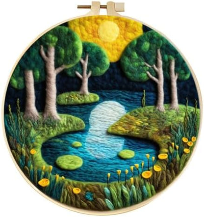 Zovylks Natural Landscape Needle Felting Kits Beginners, 7.9 Inch DIY Wool Felting Painting Starter Kit, Needle Felt Set for Home Decor with Foam Pad, Instructions (Forest Lake) by Unknown