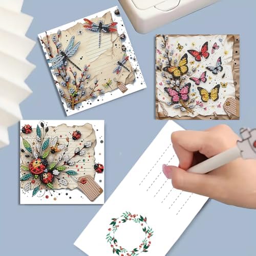 6 Pcs Diamond Art Painting Greeting Cards Kit Frog Butterfly Dragonfly Ladybug Flowers with Envelopes, DIY Card Making Kits for Adults, Special Shaped Holiday Blessing Postcards, Creative Craft Gifts - Image 4