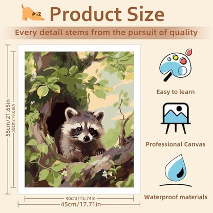 Reivworl Raccoon Paint by Numbers Kit for Adults, Raccoon Paint by Number for Adult, Painting by Number Kits for Gifts and Wall Decor 16x20Inch - Image 4