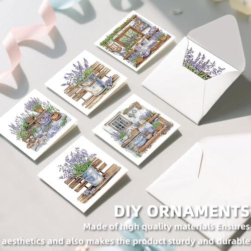 C'eitura 12Pcs Lavender Diamond Art Painting Greeting Card Kit with Envelopes, DIY Floral Christmas Birthday Thanksgiving Card Making Set, Calming Handmade Card Craft - Image 5
