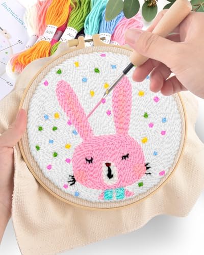 ERKOON Punch Needle Kit Adults Beginners, DIY Easy Animals Embroidery Set for Starter Art Craft, Needling Punch Project with Patterns, Tools, Yarns, Hoop, Instruction (Rabbit) - Image 5