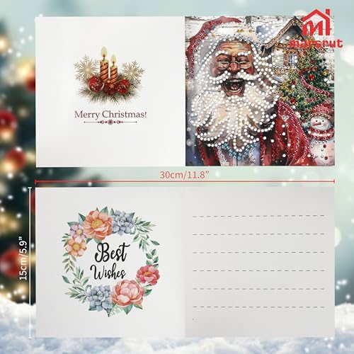 6pcs Diamond Painting Christmas Cards, Art Greeting Envelopes Kit, 5D DIY Rhinestone Painting Postcards with Snowman & Santa Claus, Arts Crafts Thank You Card Set for Birthday, Xmas Holiday Gifts - Image 3