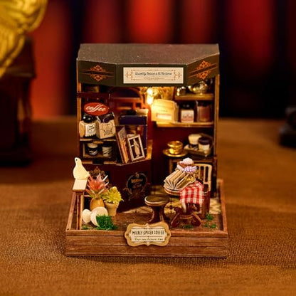Book Nook Kit, DIY Miniature House Kit with LED, 3D Wooden Puzzles for Adults Mini House Building Kit, Dollhouse Kit Bookshelf Insert Decor Creative Gifts (Corner Cafe) - Image 2