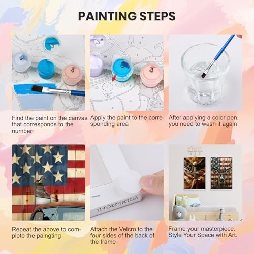 HEIBAGO 4 Pack Independence Day Framed Paint by Numbers Kit for Adults Beginner, DIY 4th of July Patriotic Adult Paint by Number Kits, Small Easy Acrylic Oil Painting for Wall Decor 8 x 12 Inch - Image 5