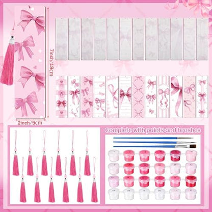 Kosiz 12 Pcs Pink Bow Paint by Number Kit for Adult Wood Bookmark - Image 3