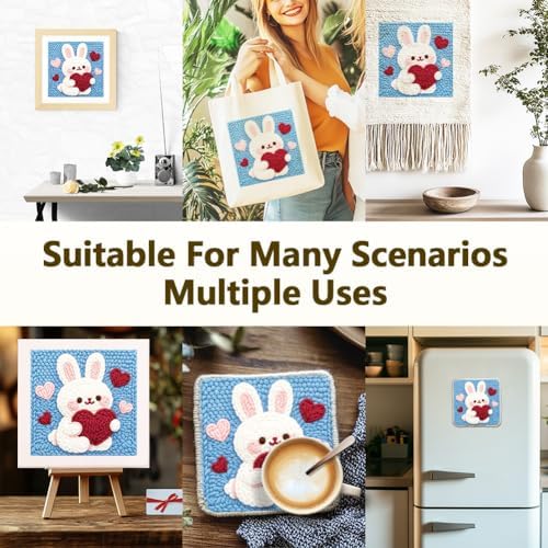 Doodlream Love Bunny Needle Kit for Beginner, 9.4"x 9.4" Cute Rabbit Punch Stitching Craft Set, DIY Embroidery Starter with Printed Frame, Instruction, Threader, Yarn, Pinch Needle - Image 5