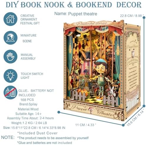Spilay DIY Book Nook Kit,DIY Dollhouse Booknook Bookshelf Insert Decor Alley,Bookends Model Build kit with LED Light,Handmade Crafts Gifts for Birthday Christmas and Valentine's Day（SQ33） - Image 4