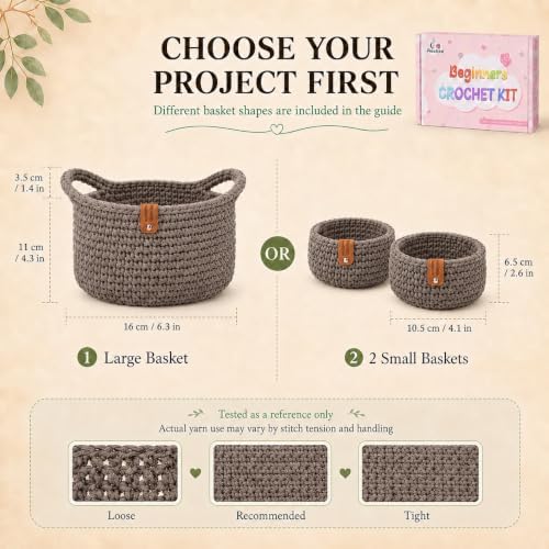 Aeelike 27Pcs Crochet Basket Kit for Beginners,Camel Round,Gift Box Package - Image 3