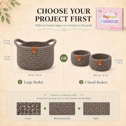 Aeelike 27Pcs Crochet Basket Kit for Beginners,Camel Round,Gift Box Package - Image 3