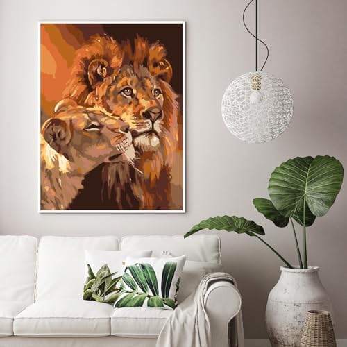 MaiMMaledy Paint by Numbers Kit for Adults Beginners 8Wx12L inch Canvas Pictures with Framed Drawing Painting Works with Wooden Triangle Easel Acrylic Pigment Lion - Image 5