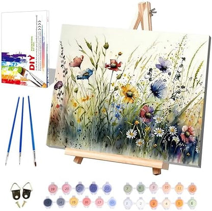 Flower Paint by Numbers for Adults with Framed Canvas - with Wooden Easel by xackcme