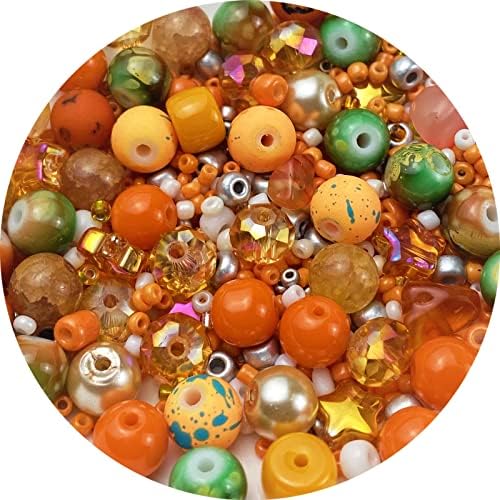 Assorted Glass Resin Beads Multi Size Colors Smooth Cracked Gravel Millet Spacer Beads for Bracelets Necklace Earring DIY Jewelry Making Craft(Orange Series) by ChooseBeadsChooseHonkoolly