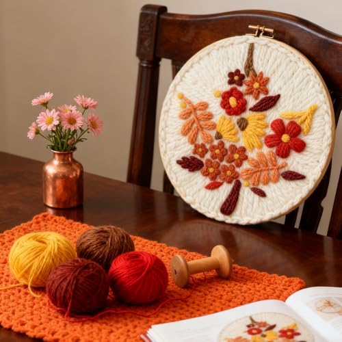 INFUNLY Maple Leaf Punch Needle Kits for Beginners Autumn Thanksgiving Punch Needle Starter Embroidery Set 8.7 Inches Easy for Adults with Instructions Embroidery Hoops and Threader Tools - Image 4
