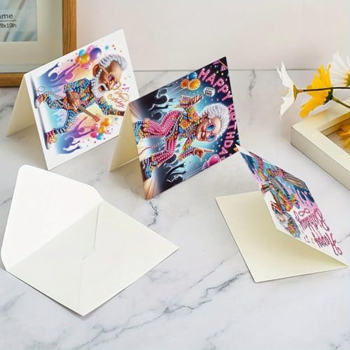 Tontut 6 Pieces Diamond Art Painted Greeting Cards, Trendy Music Elderly 5D DIY Special Shape Diamond Card Creative Gifts, Christmas Thanksgiving Greeting Cards Congratulation - Image 6